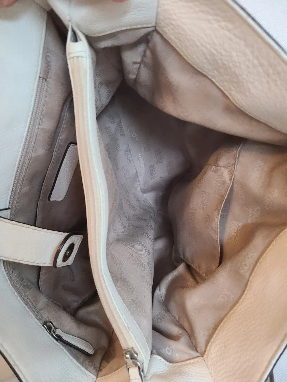 Michael Kors White/Off White Leather Satchel with Shoulder Strap